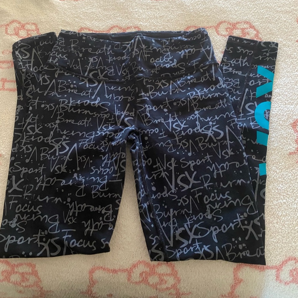 Victoria's Secret Black Leggings with Blue Script